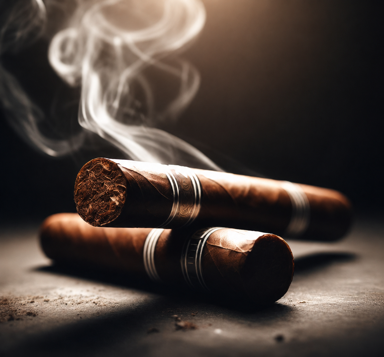 Premium hand-rolled cigar with rising smoke